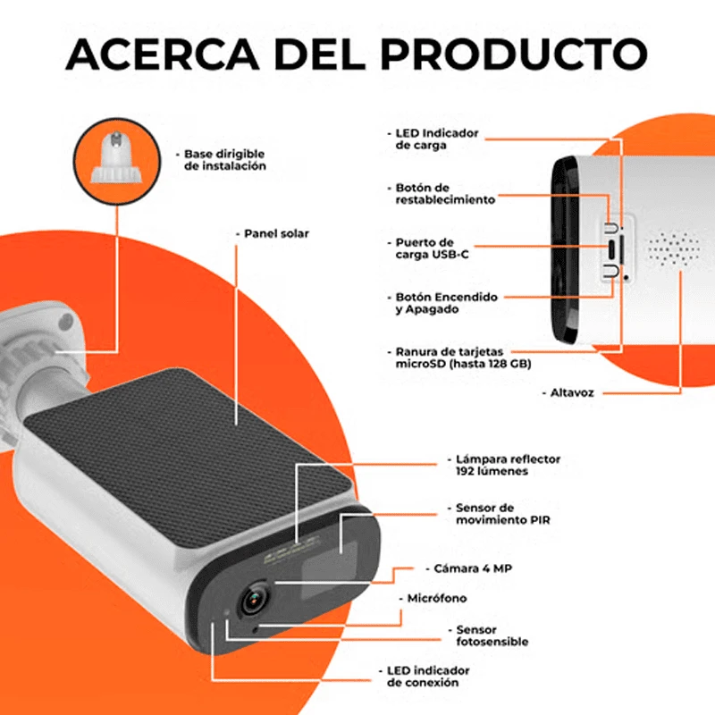 CÁMARA SOLAR 4MP CON LÁMPARA LED - Imagen 2