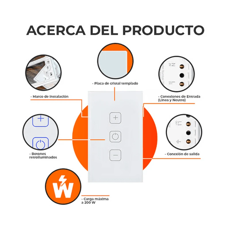 ATENUADOR TÁCTIL 1 CIRCUITO COLOR BLANCO - Imagen 3